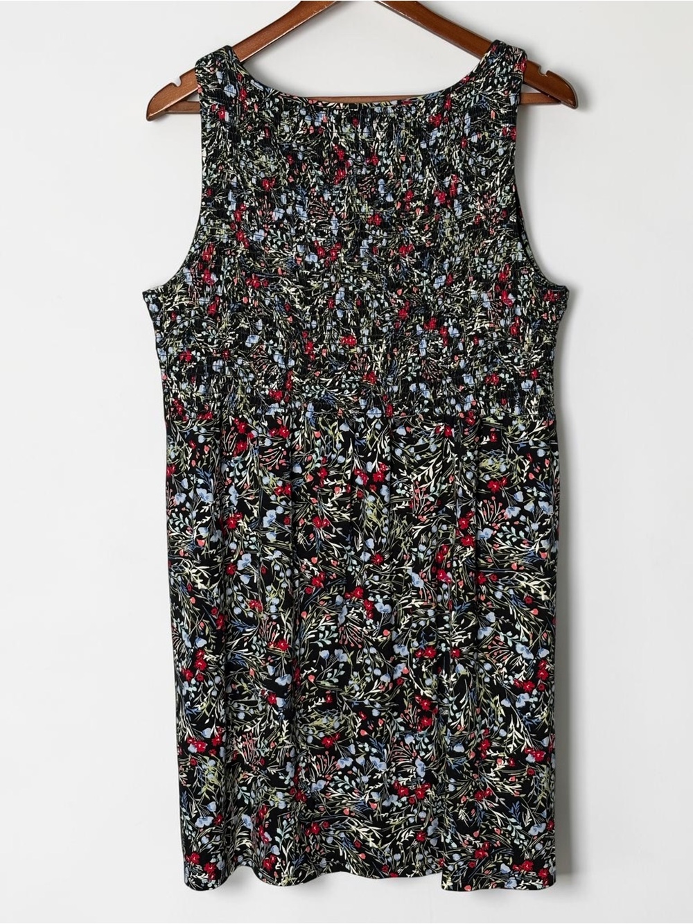 J Jill Wearever Floral Tank Dress LP Large Petite Stretch Knit Knee Length Black - Picture 4 of 11
